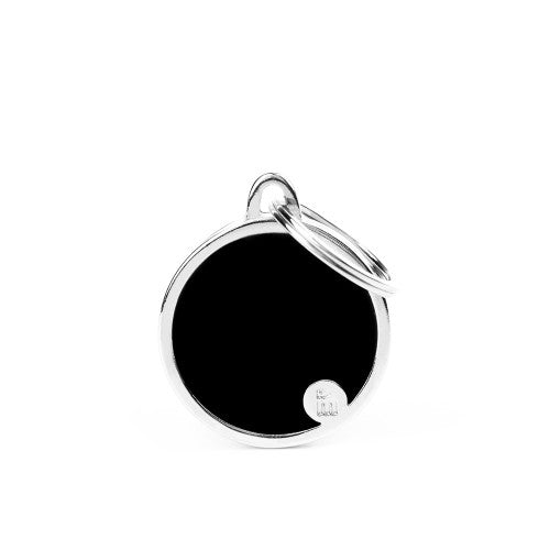 MyFamily Medium Black Basic Handmade Round ID Tag, hand-finished black circle