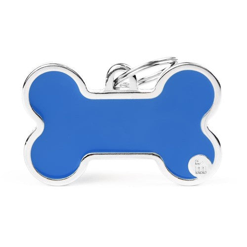 MyFamily Extra Large Blue Basic Handmade Bone ID Tag, hand-finished blue bone shape
