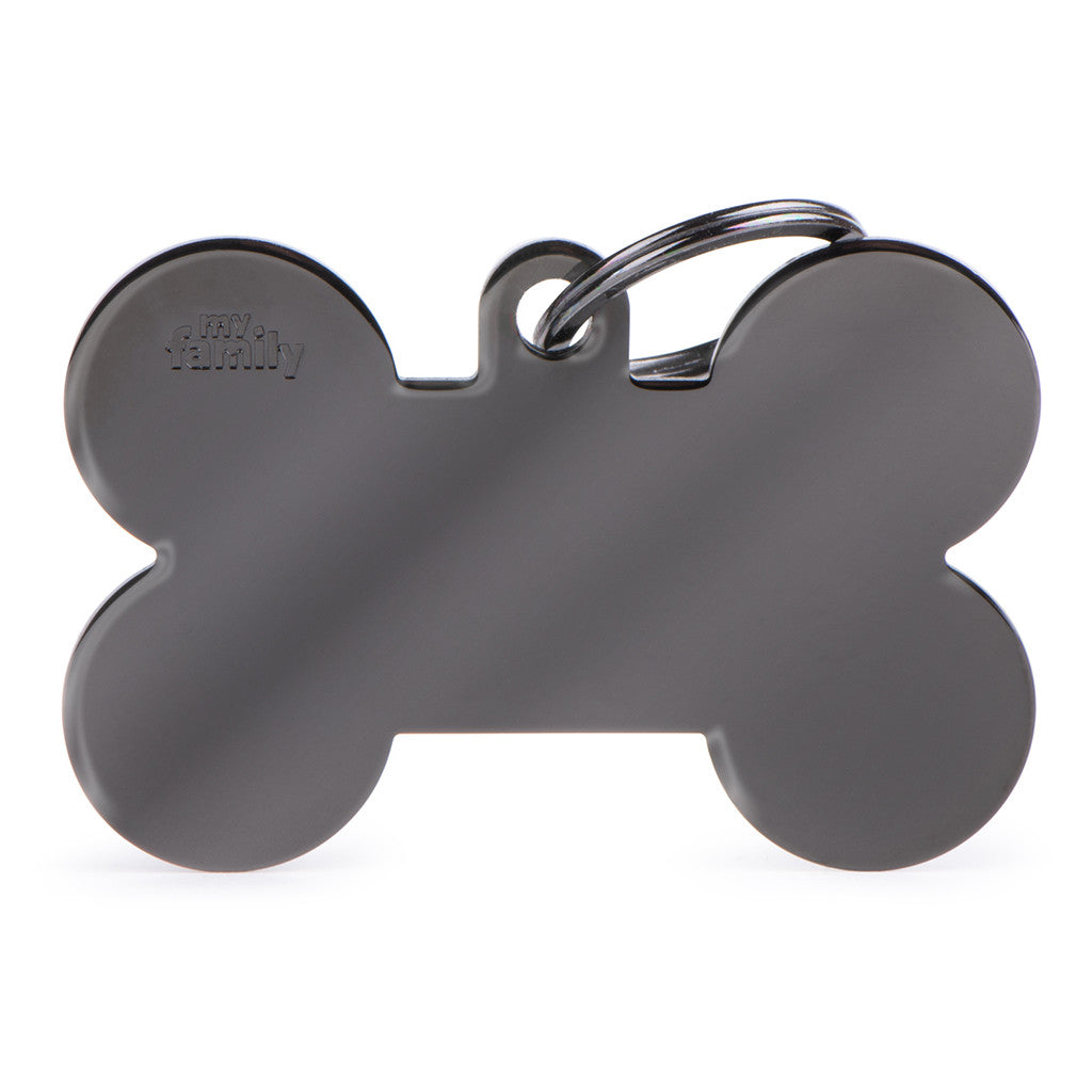 MyFamily Extra Large Basic Black Brass Bone ID Tag