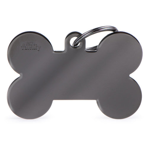 MyFamily Extra Large Basic Black Brass Bone ID Tag