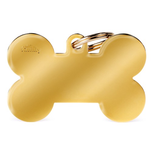 MyFamily Extra Large Basic Gold Bone ID Tag in gold-plated brass, bone shape