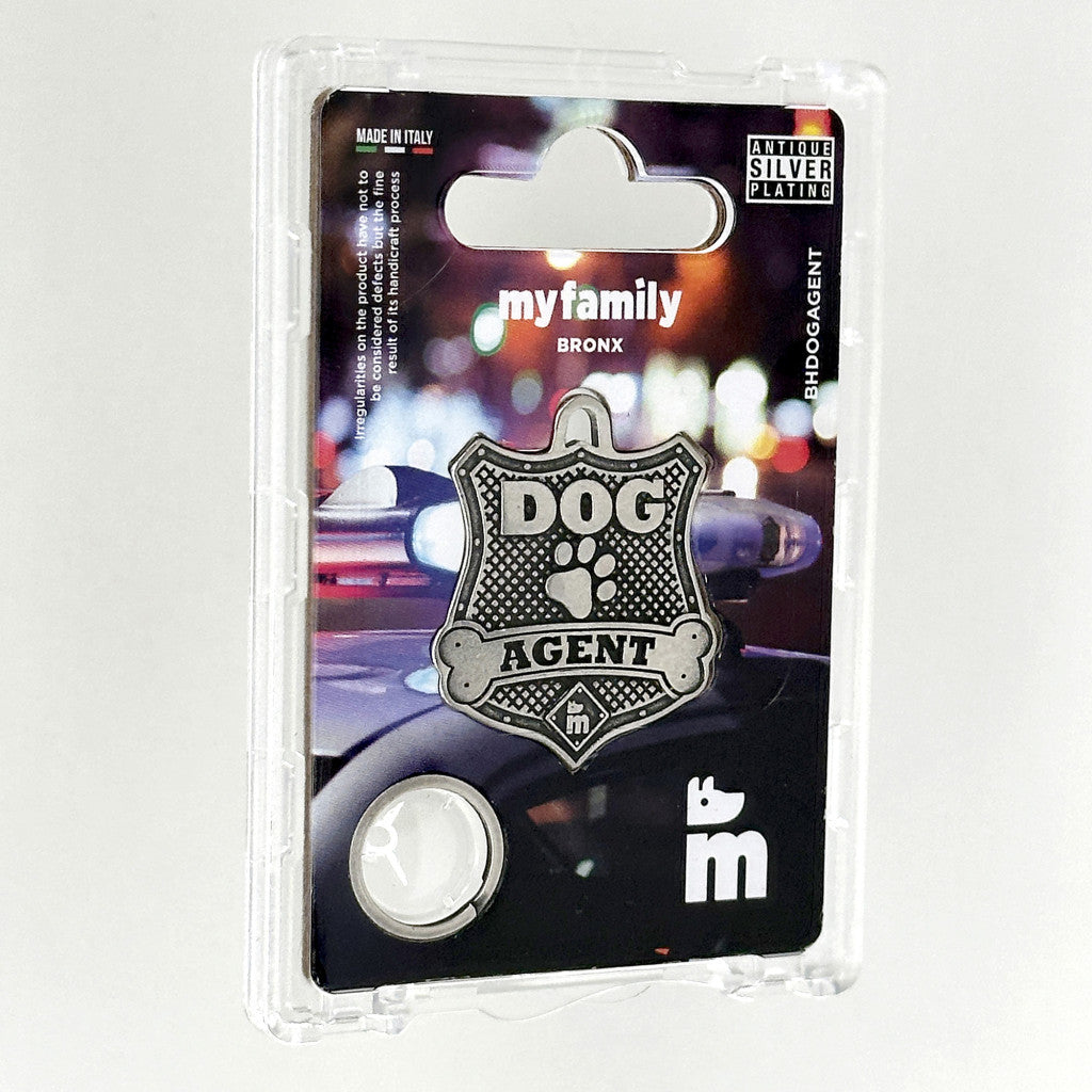 MyFamily Antique Silver Bronx Dog Agent Badge ID Tag
