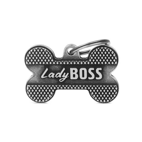MyFamily Large Antique Silver Bronx Bone Lady Boss ID Tag