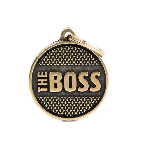 MyFamily Large English Brass Bronx Round Boss ID Tag