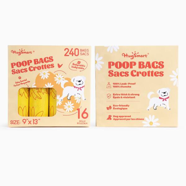 HugSmart Poop Bags – Daisy Scented, 16 Rolls (240 Bags)