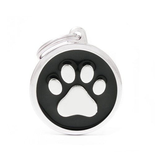 MyFamily Classic large black circle paw hand-enamelled ID tag for pets