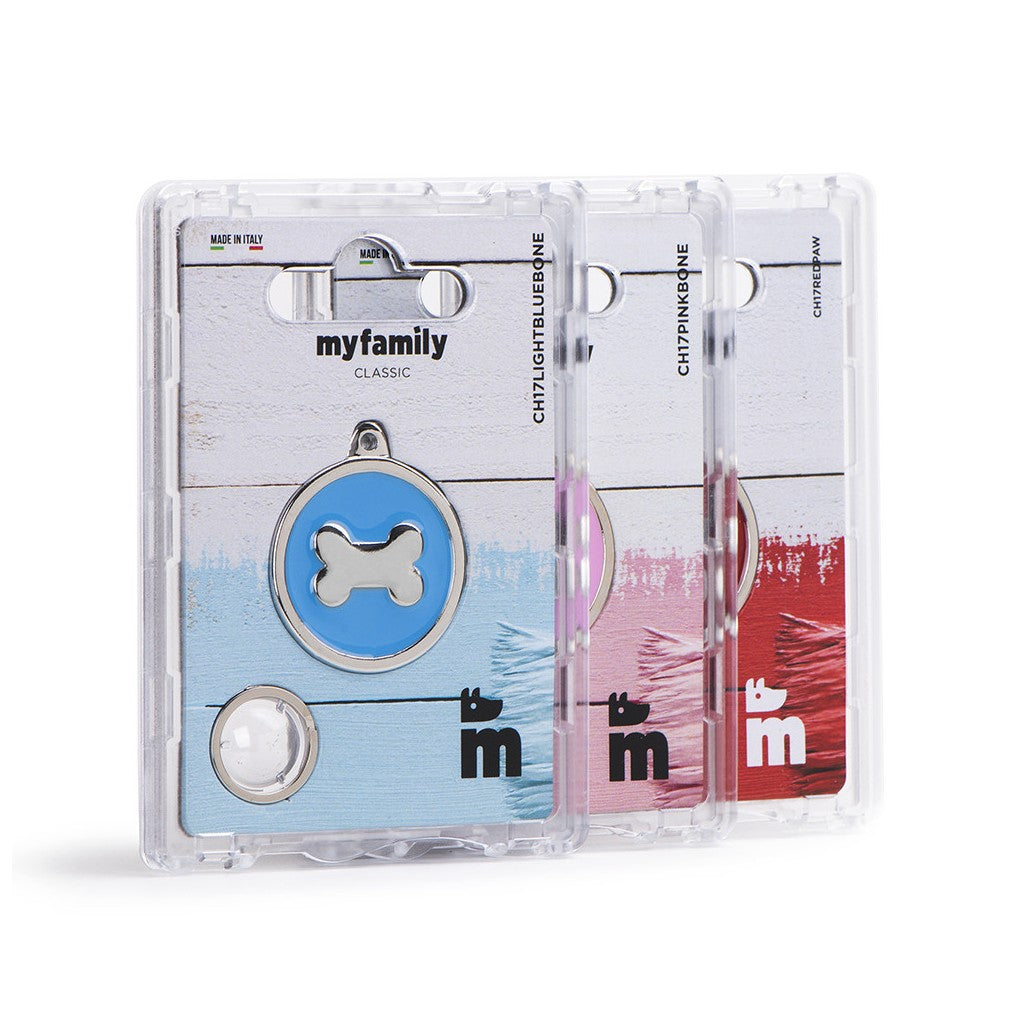 MyFamily Large Light Blue Classic Circle Bone ID Tag, hand-enamelled, made in Italy