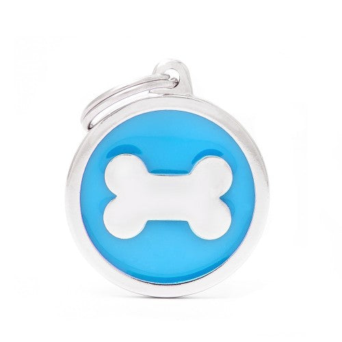 MyFamily Large Light Blue Classic Circle Bone ID Tag, hand-enamelled, made in Italy