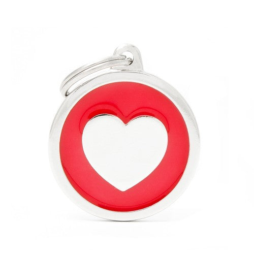 MyFamily Large Red Classic Circle Heart ID Tag, hand-enamelled, made in Italy