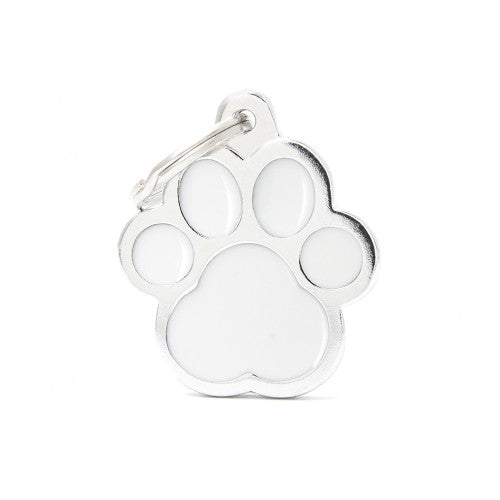 MyFamily Large White Classic Paw Print ID Tag, hand-enamelled, made in Italy