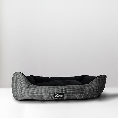Baxter & Bella Small Lounger pet bed in grey glen check, 19x15 in