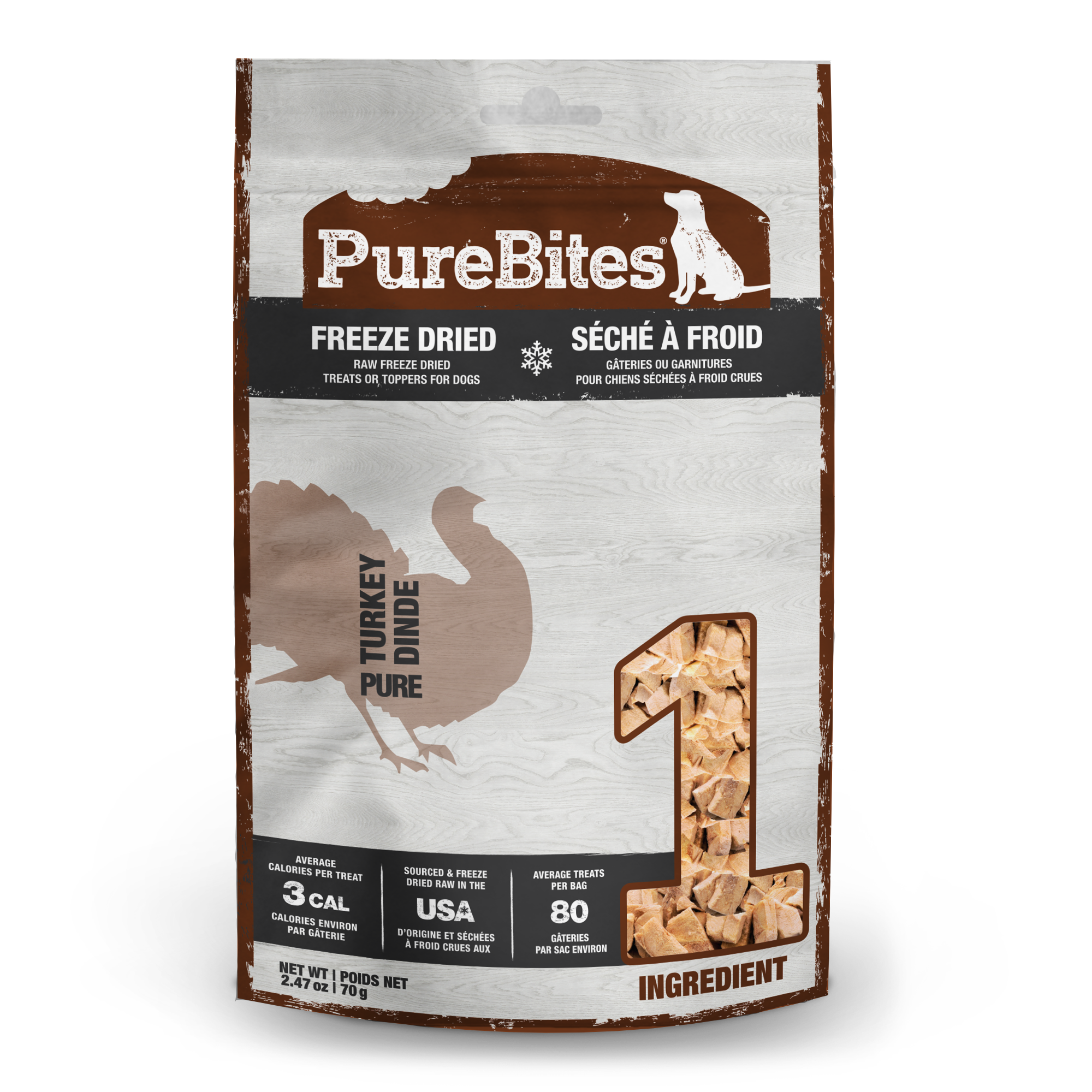 PureBites Freeze-Dried Turkey Dog Treats 70g bag