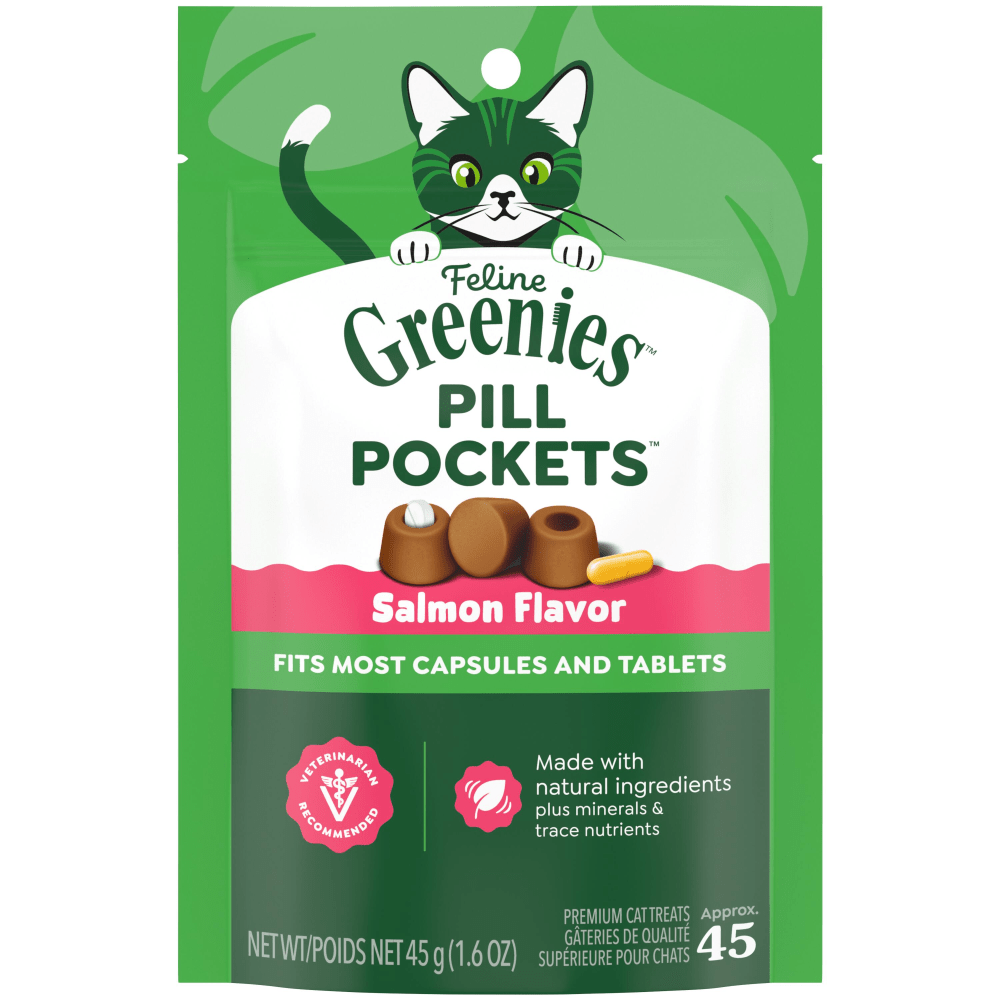 Greenies Feline Pill Pockets salmon flavour cat treats 1.6oz
