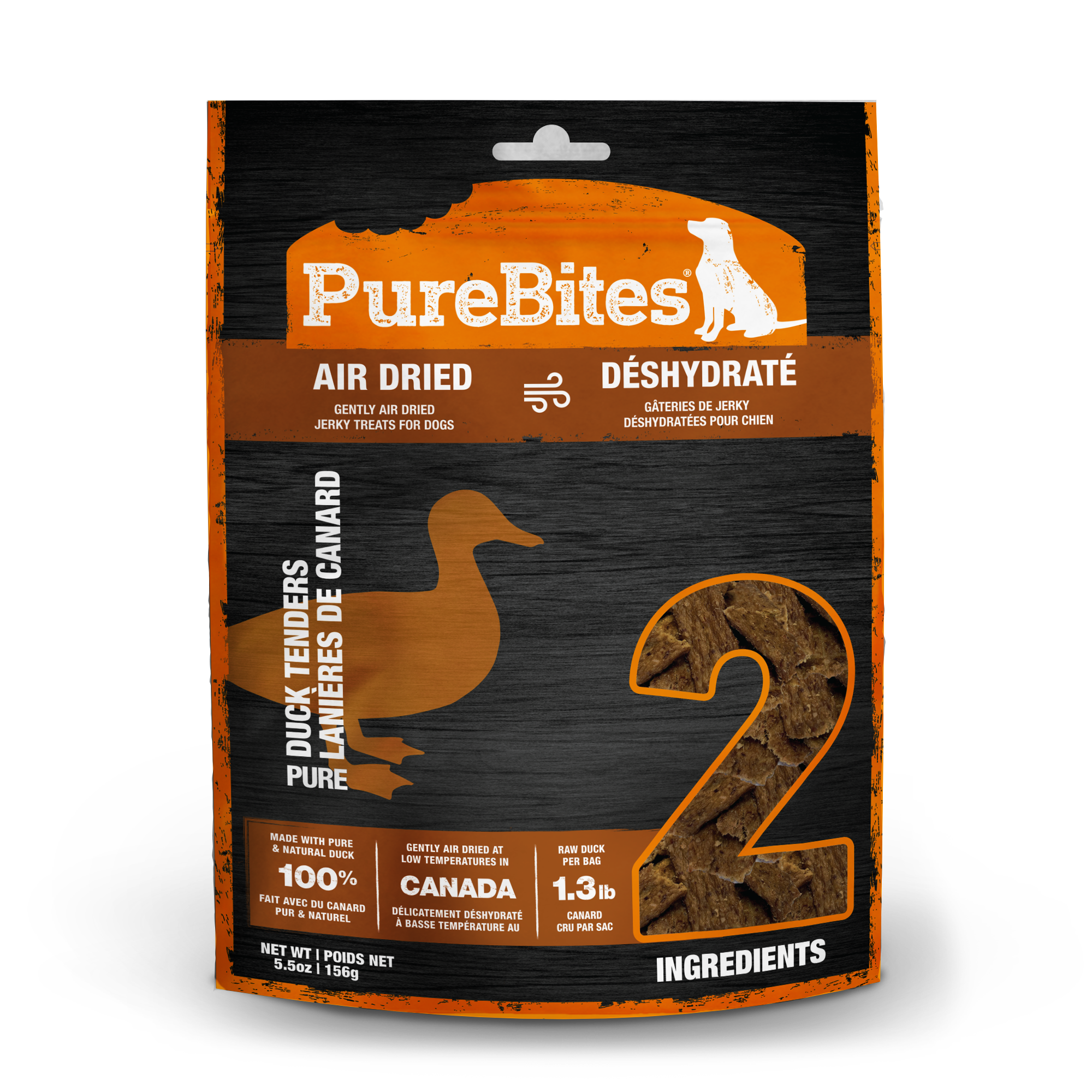PureBites Duck Jerky air dried dog treats 156g bag