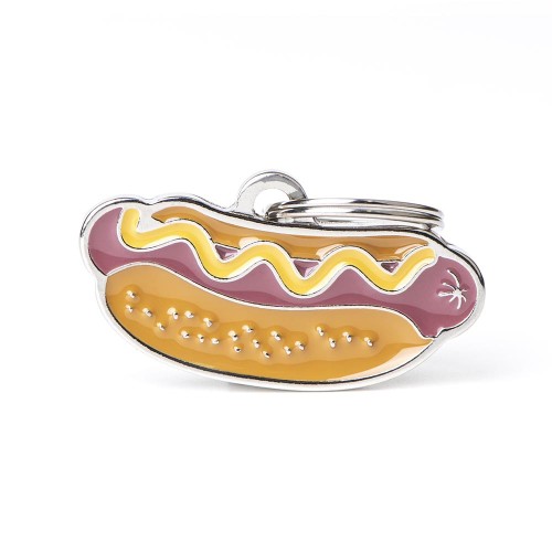 MyFamily Hot Dog Food collection brown pet ID tag, hand-finished in Italy