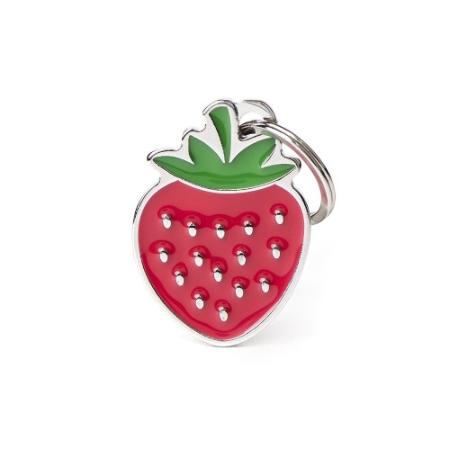 MyFamily Food Collection Strawberry pet ID tag, red, hand-finished in Italy