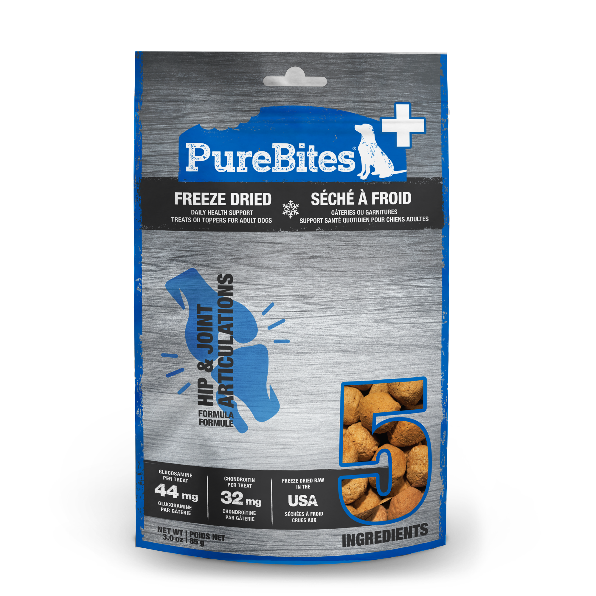 PureBites Plus freeze-dried hip and joint functional dog treats 85g bag