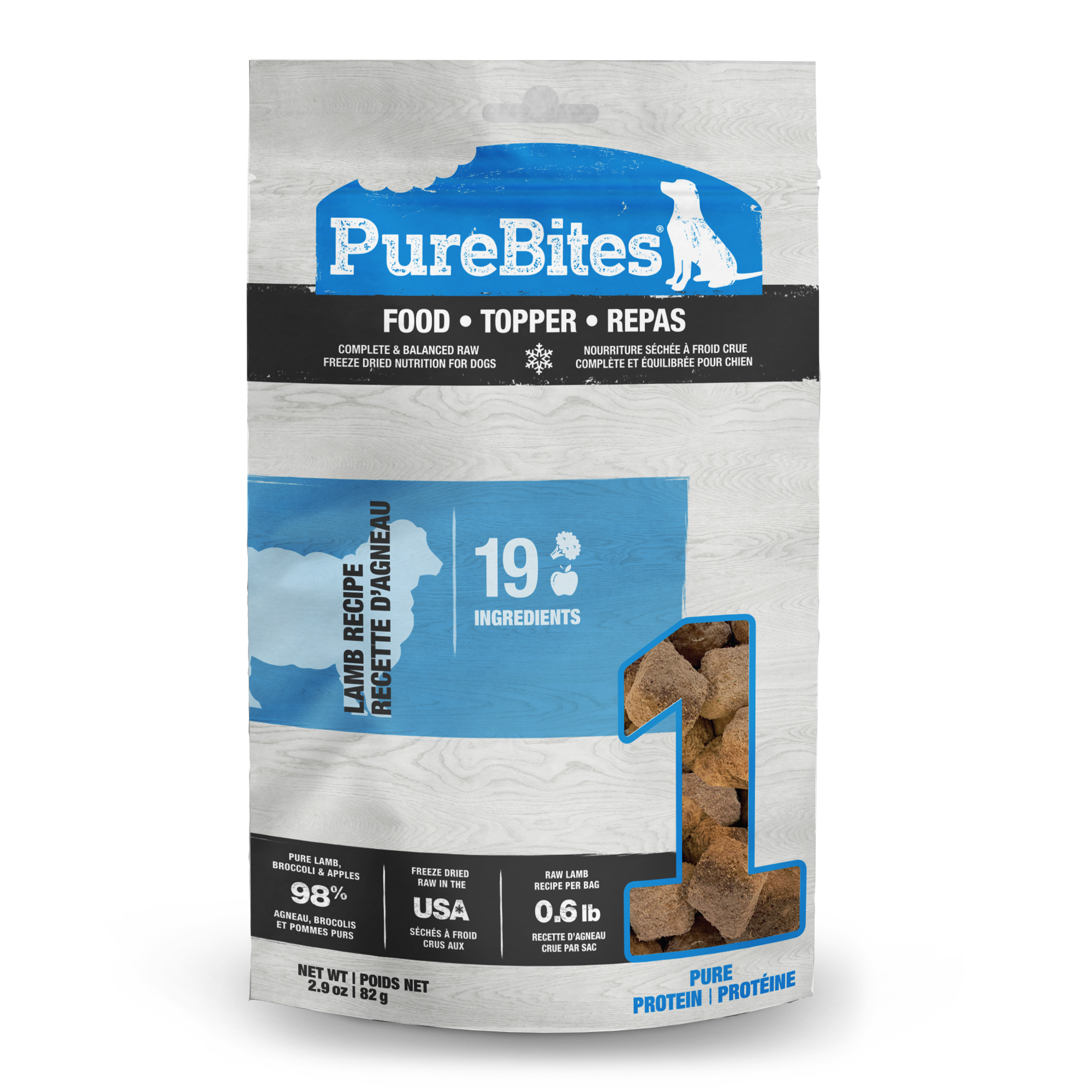 PureBites freeze-dried lamb recipe dog food topper 269 g bag