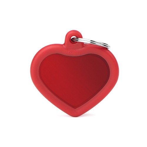 MyFamily Hushtag red heart-shaped aluminum and rubber silent pet ID tag