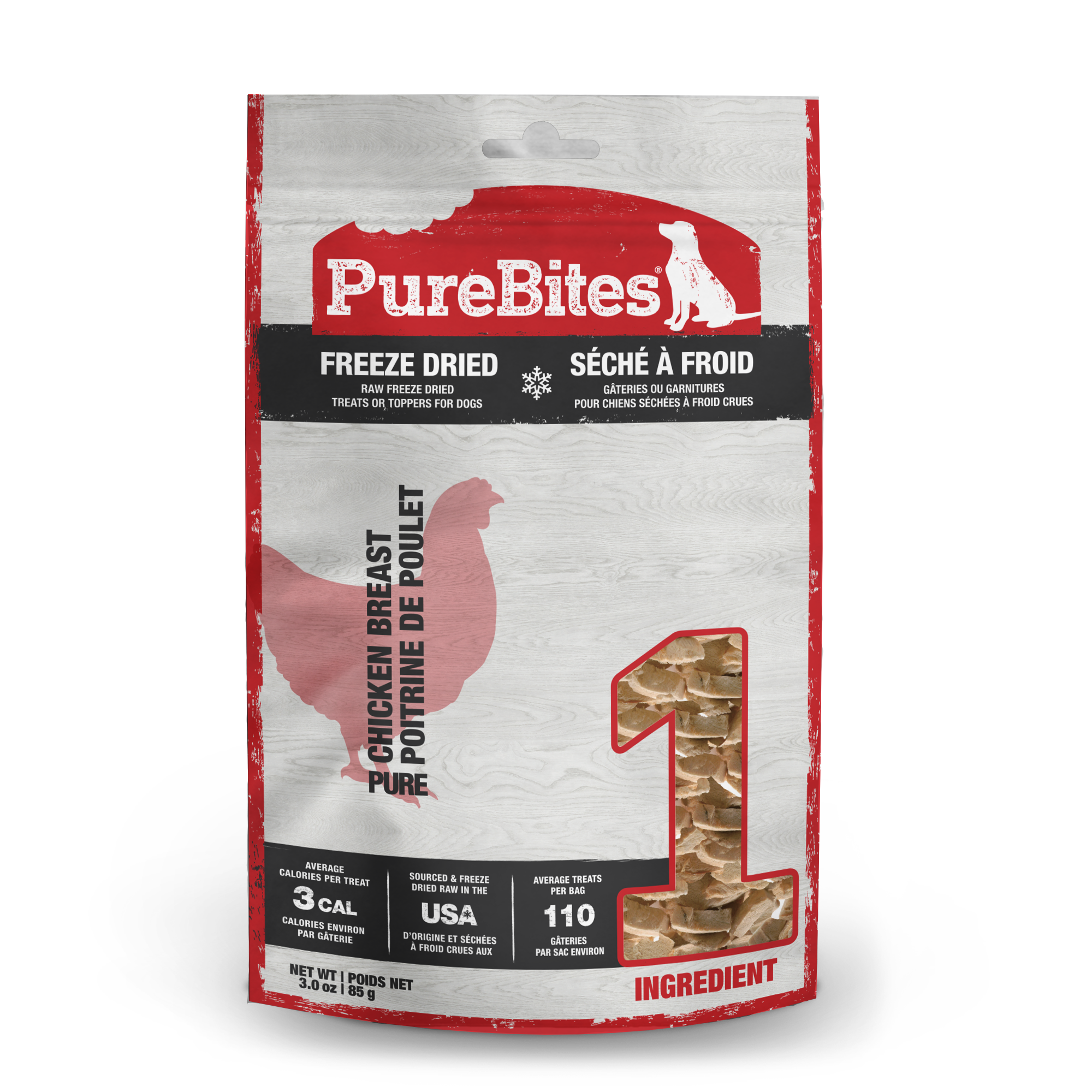 PureBites freeze-dried chicken breast dog treats 330g bag