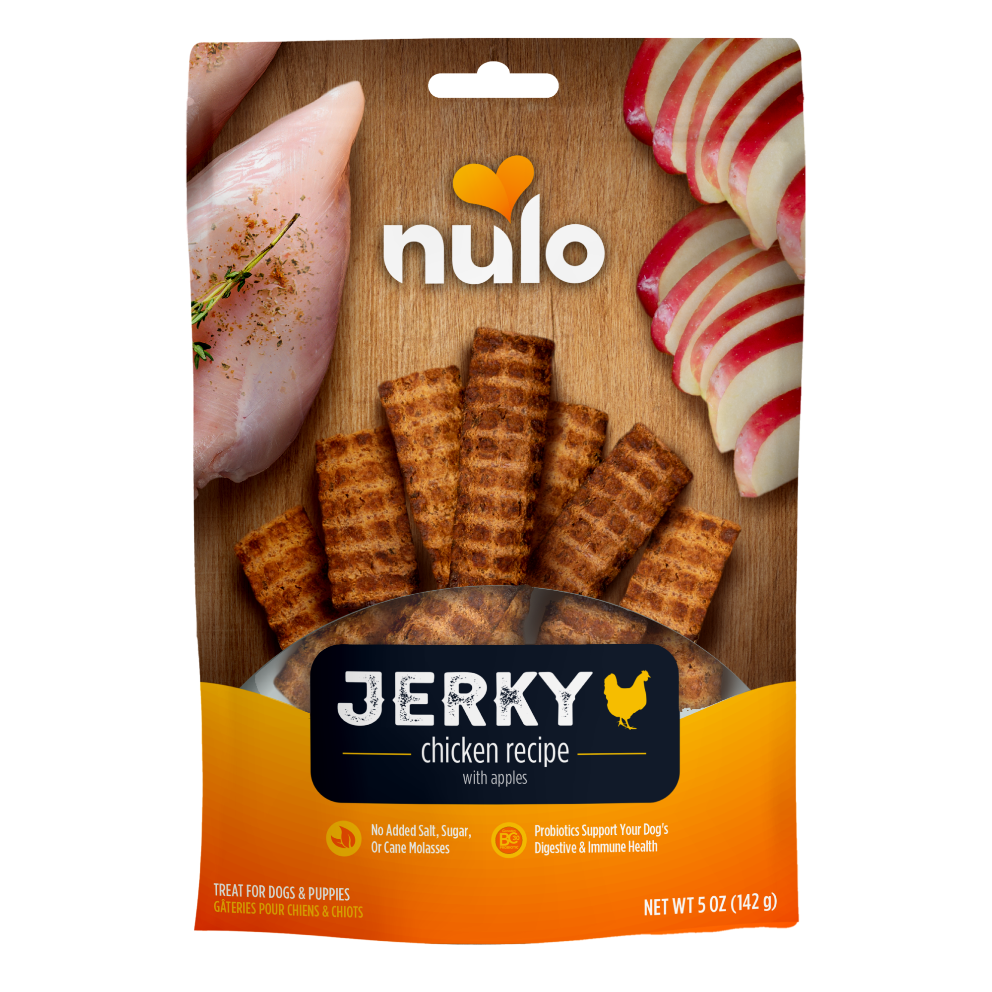Nulo FreeStyle chicken jerky strips with apple dog treats 5 oz bag