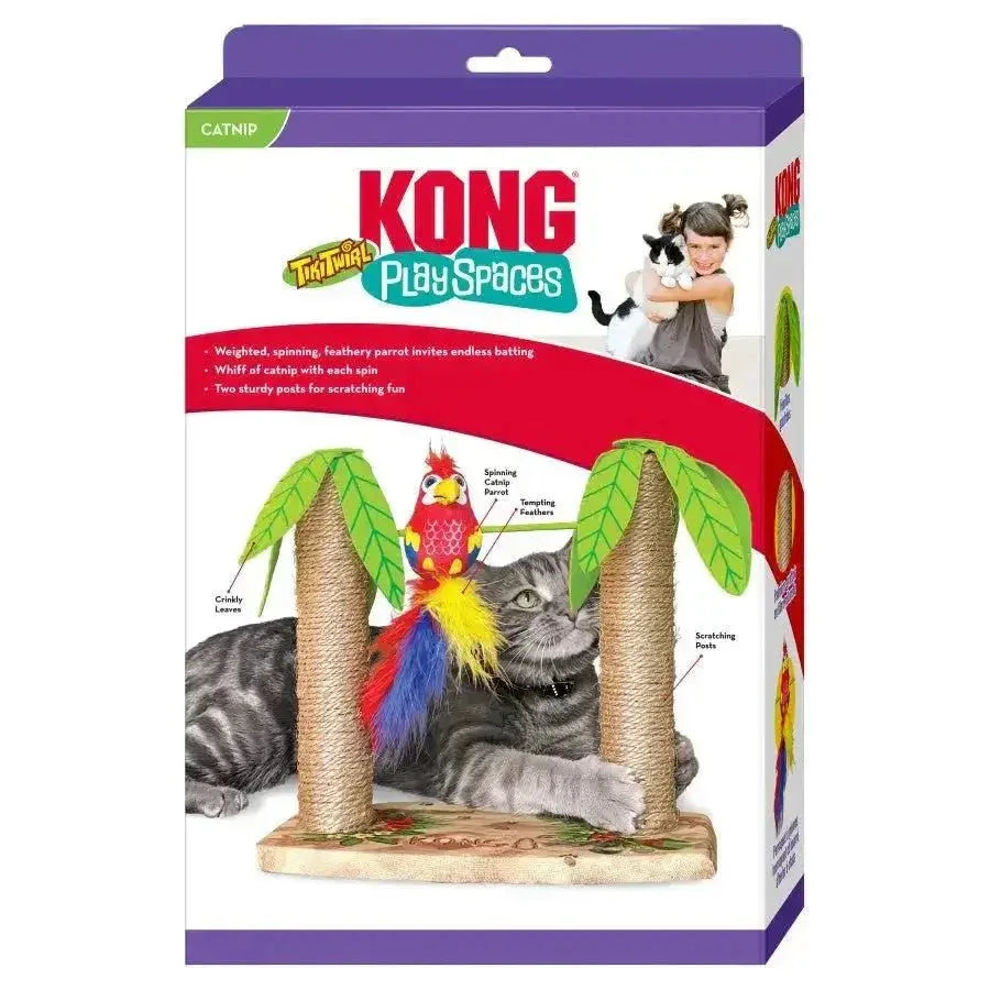 KONG Play Spaces Tiki Twirl cat toy with spinning parrot and palm tree scratching posts