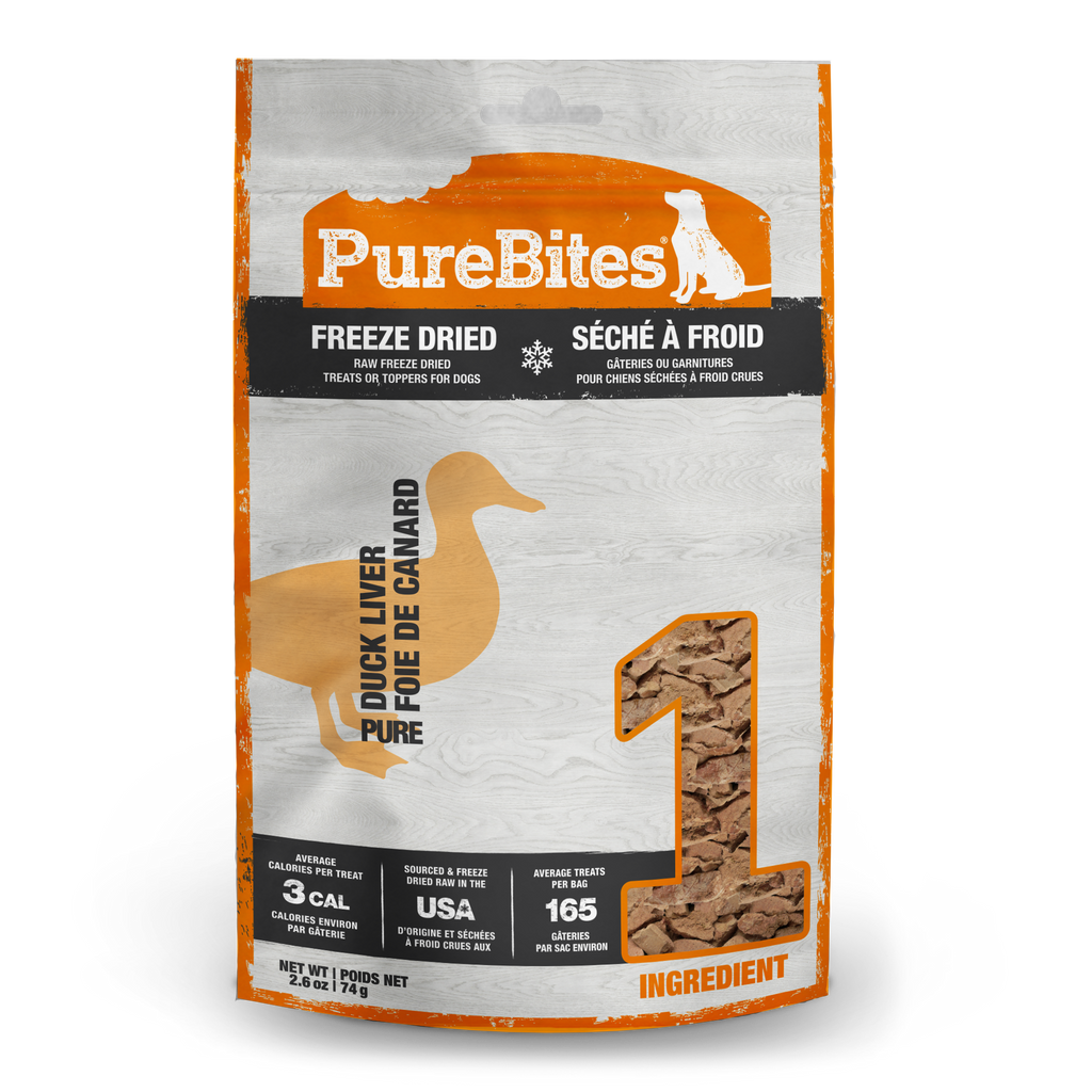 PureBites Freeze-Dried Duck Liver Dog Treats 74g bag
