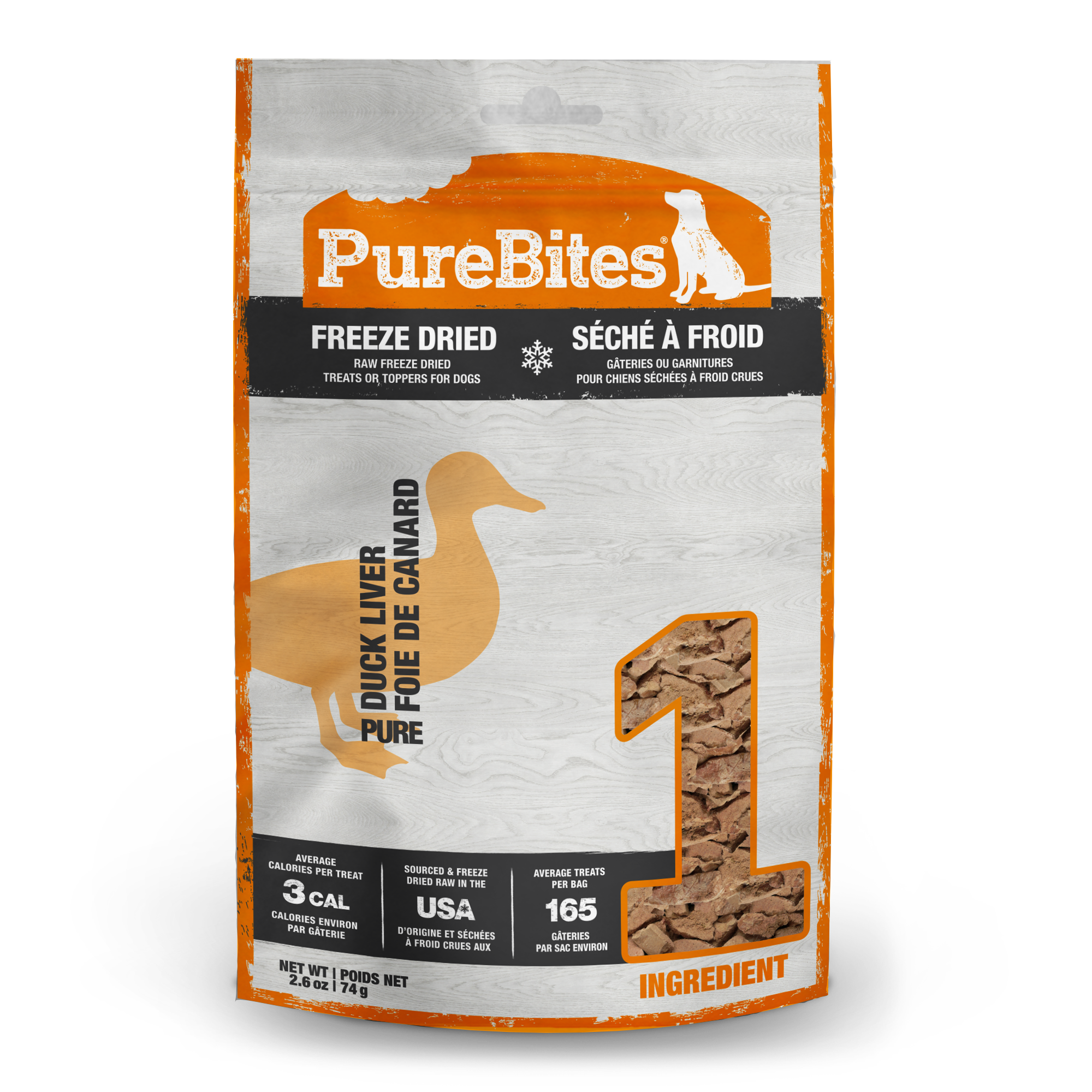 PureBites Freeze-Dried Duck Liver Dog Treats 74g bag