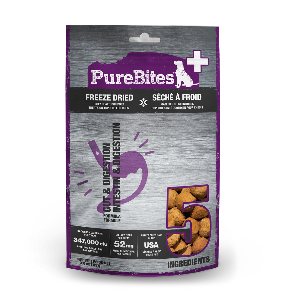 PureBites Plus freeze-dried gut and digestion functional dog treats 85g bag