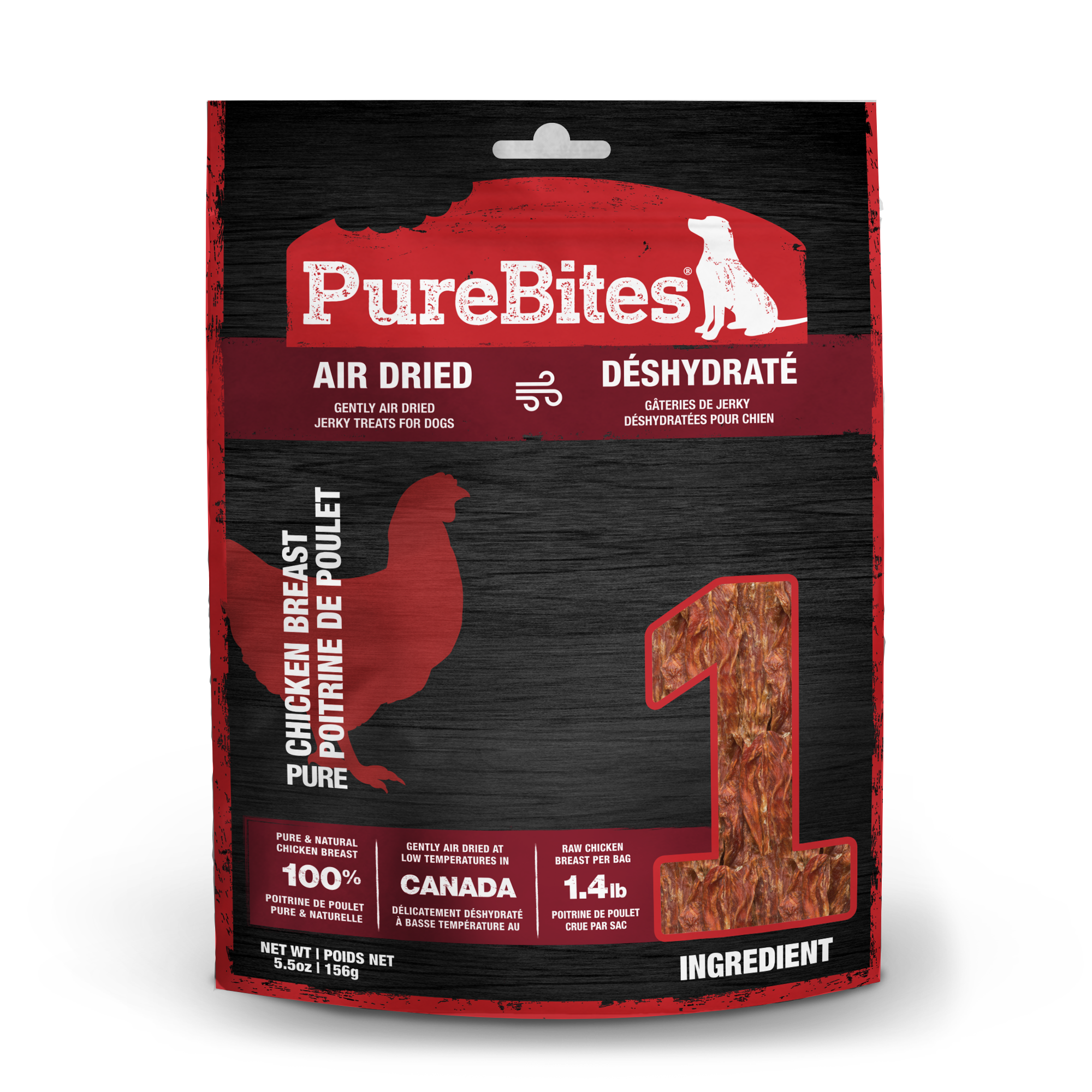 PureBites Chicken Jerky air dried dog treats 156g bag