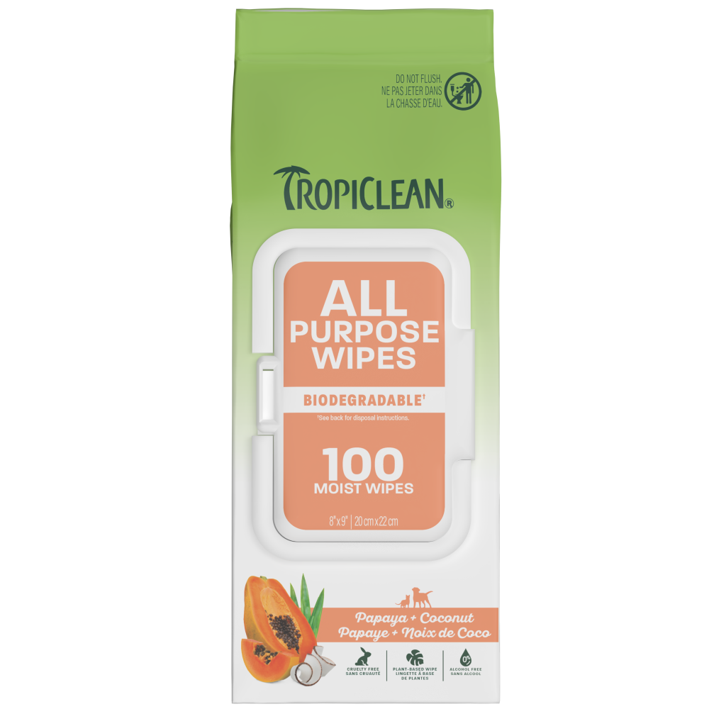TropiClean Papaya and Coconut Lux 2-in-1 Pet Wipes 100 count for dogs and cats