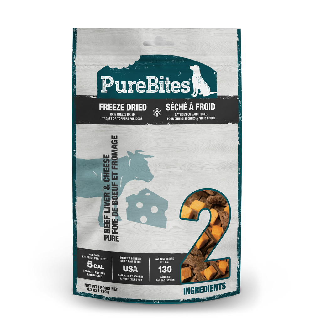 PureBites freeze-dried beef and cheese dog treats 120g bag