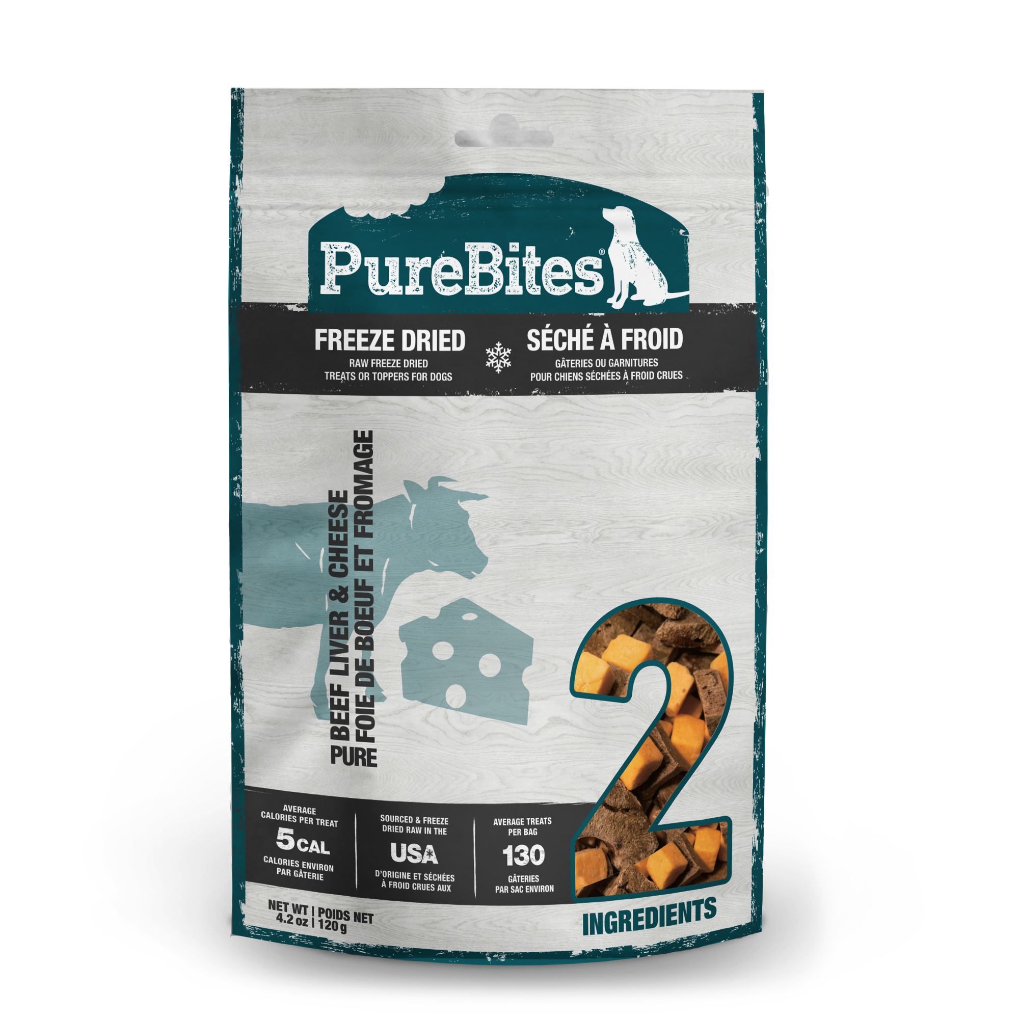 PureBites freeze-dried beef and cheese dog treats 120g bag