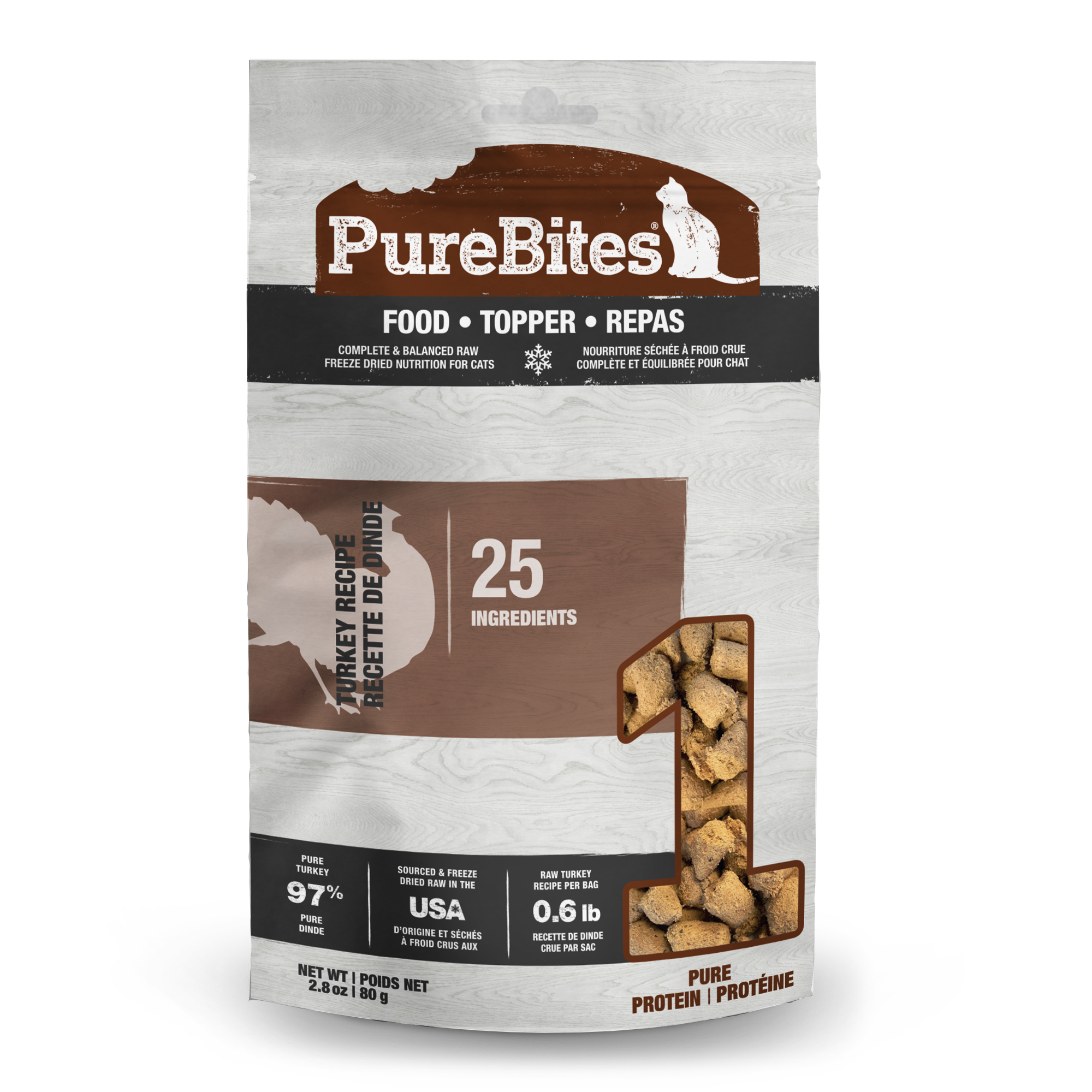 PureBites freeze-dried turkey cat food topper 260g bag