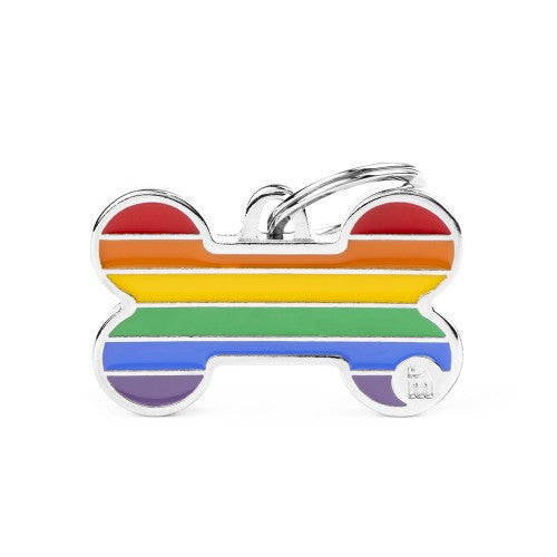 MyFamily Large Rainbow Bone ID Tag multi-colour hand-finished