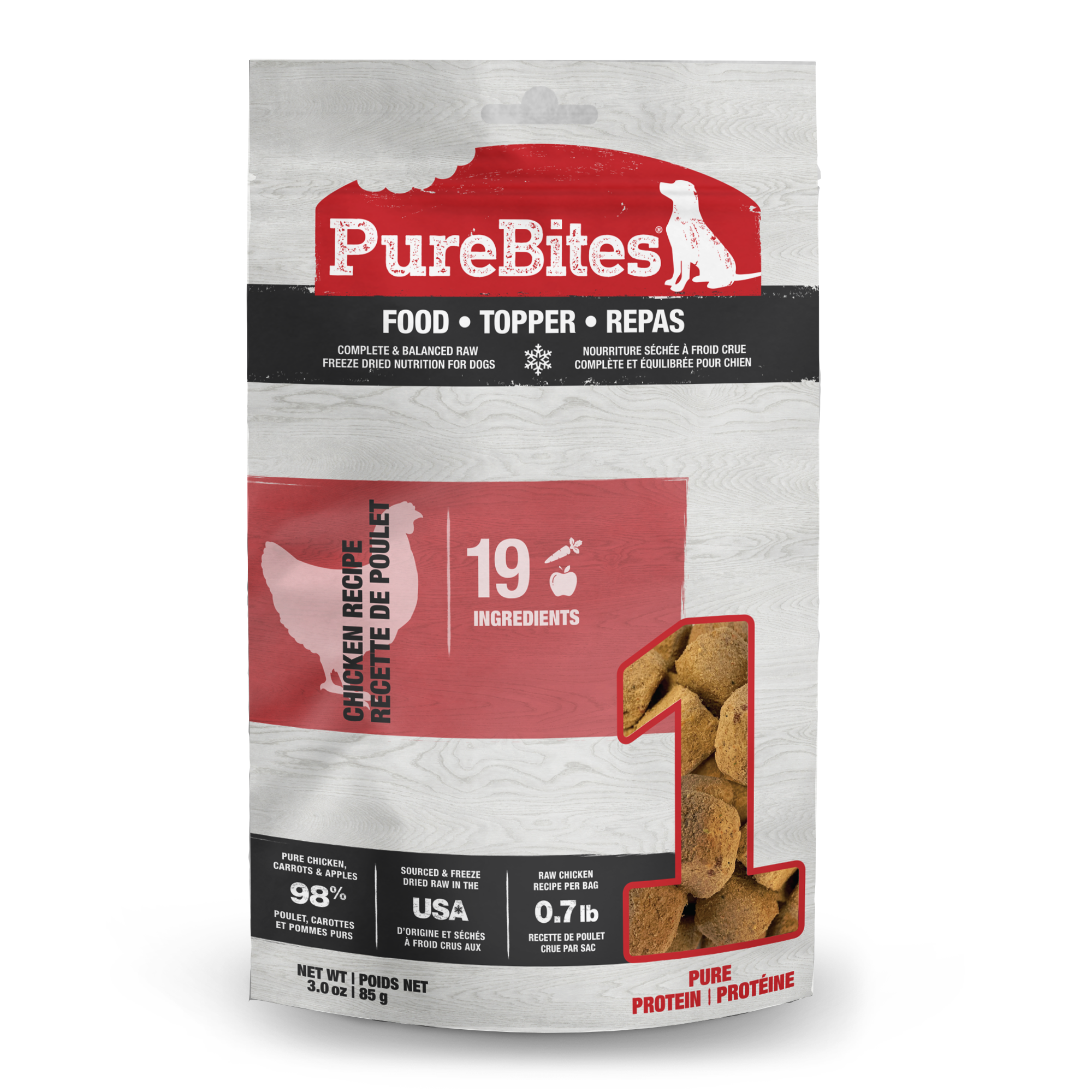 PureBites freeze-dried chicken recipe dog food topper 283 g bag