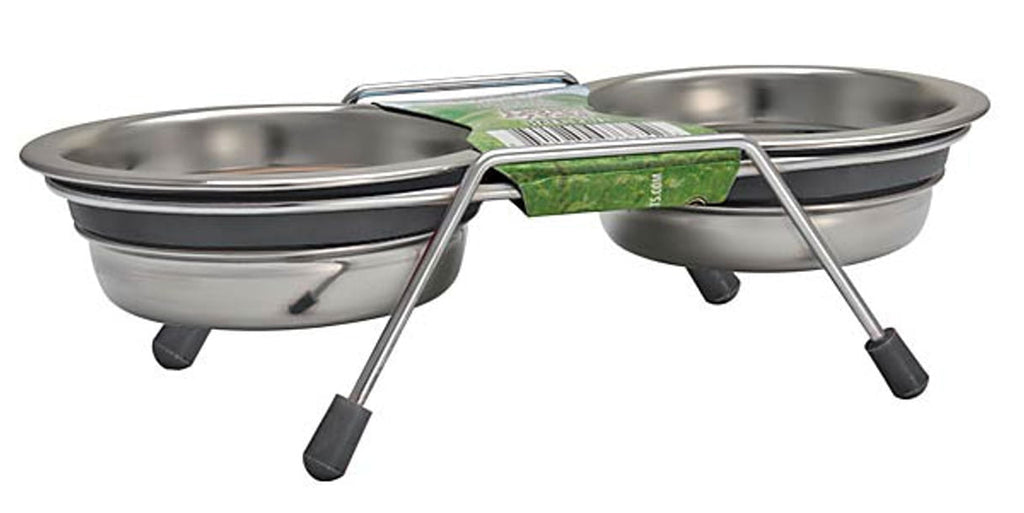 Loving Pets Ruff N Tuff Silent Double Diner Gray 1 quart elevated dog bowl set