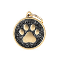 MyFamily Black Glitter Satin Gold Circle Paw ID Tag hand-enamelled Shine Satin Gold collection