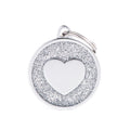 MyFamily Grey Glitter Satin Circle Heart ID Tag hand-enamelled Shine Satin collection