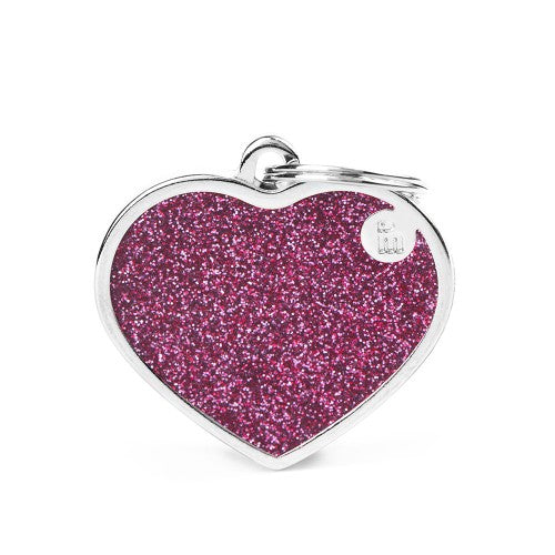 MyFamily Large Pink Glitter Heart ID Tag hand-enamelled Shine collection
