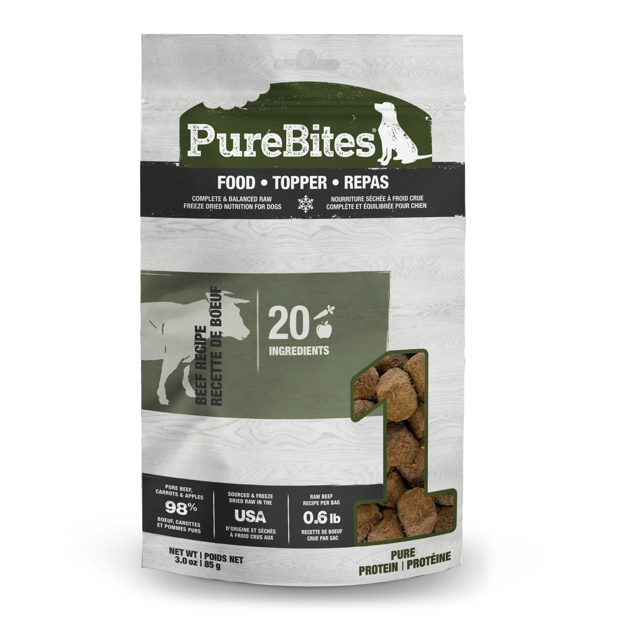 PureBites freeze-dried beef recipe dog food topper 283 g bag