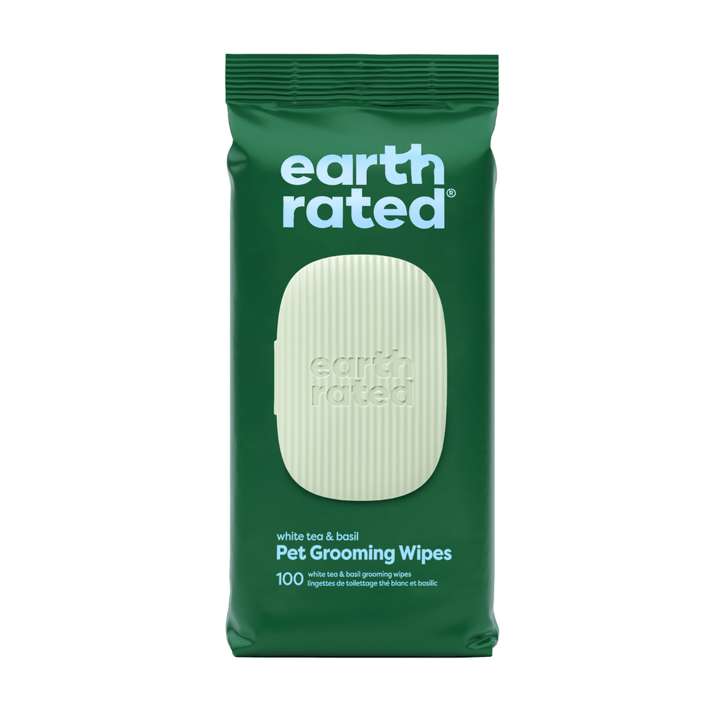 Earth Rated dog grooming wipes White Tea and Basil scent 8x8 inch 100-pack
