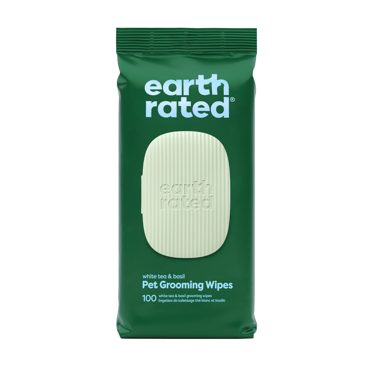 Earth Rated dog grooming wipes White Tea and Basil scent 8x8 inch 100-pack